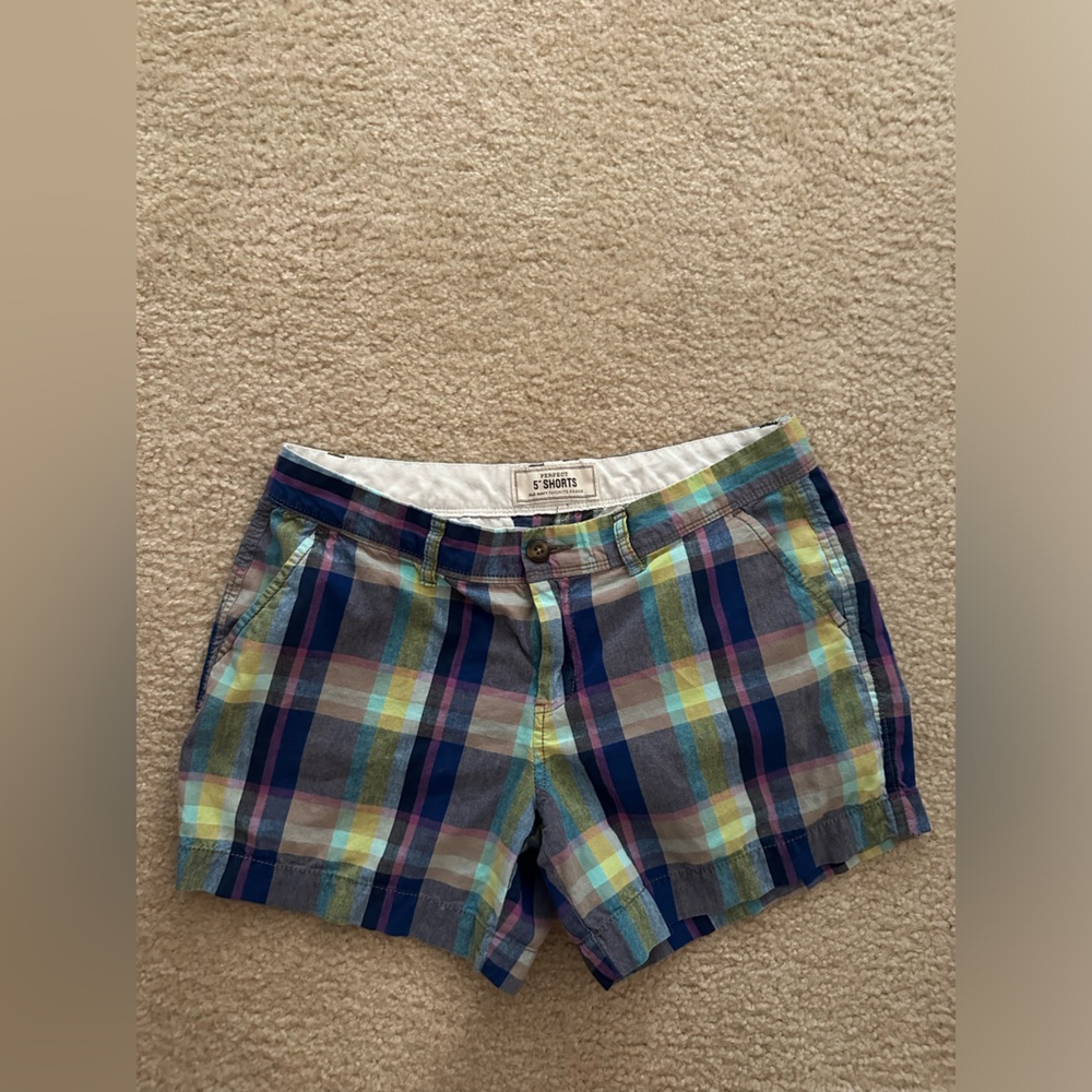 Old Navy Plaid 100% Cotton Blue,Yellow,Green,Purple,Pink Perfect 5” Short Size 8